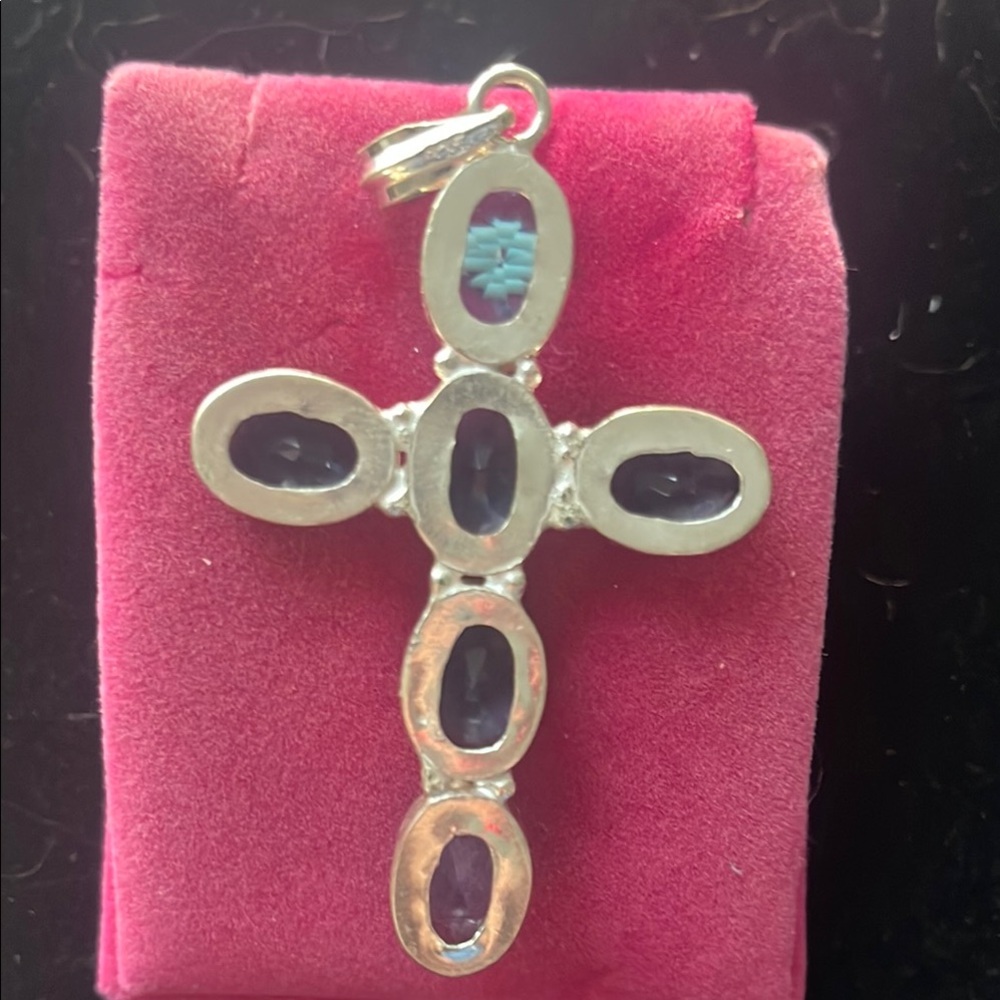 London Blue Topaz 6 Gemstone Cross pendant with Elegant Design - Picture 5 of 7